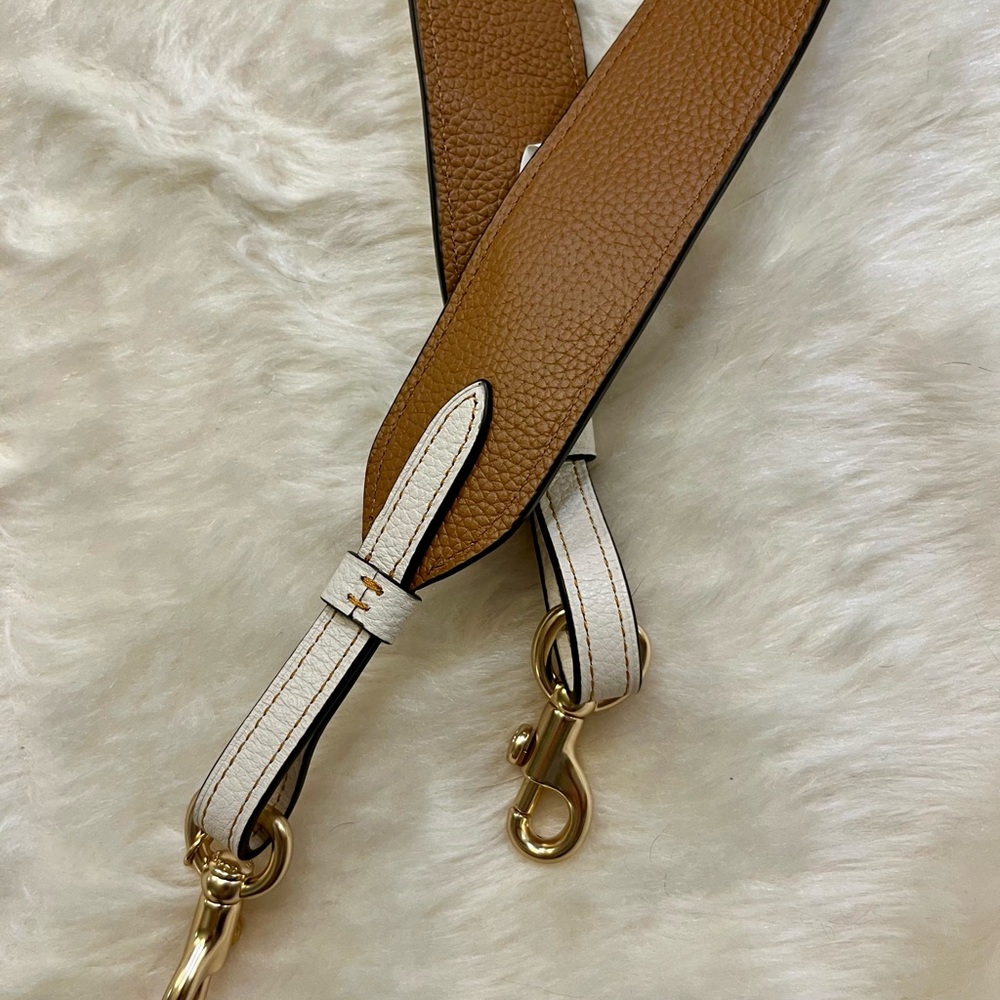 Coach Cream and Brown Leather Adjustable Bag Strap with Gold Hardware - Picture 3 of 4